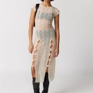Find Me Now Second Skin Sheer Midi Dress urban outfitters cream L bows sheer